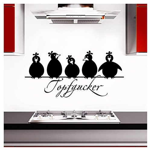 Grandora Wandtattoo Topfgucker 5 Vögel I schwarz 30 x 14 cm I Küche Spruch Zitat Aufkleber selbstklebend Wandaufkleber Wandsticker W862