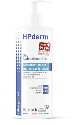 HPderm Gel hydroalcoolique pour la désinfection des mains - Flacon pompe 500 ml