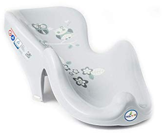 Tega Baby ® Siège de bain anatomique pour bébé avec fonction antidérapante pour baignoire | Chaise de bain ergonomique en plastique de haute qualité | 0-12 mois, Motif:Chouette - gris