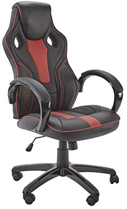 X-Rocker Maverick Gaming-Stuhl, ergonomischer Renn-Schreibtischstuhl mit Armlehne, Computer-Drehstuhl mit Rückenstütze, verstellbare Höhe, bequemer Stuhl mit Lendenwirbelstütze, Schwarz / Rot