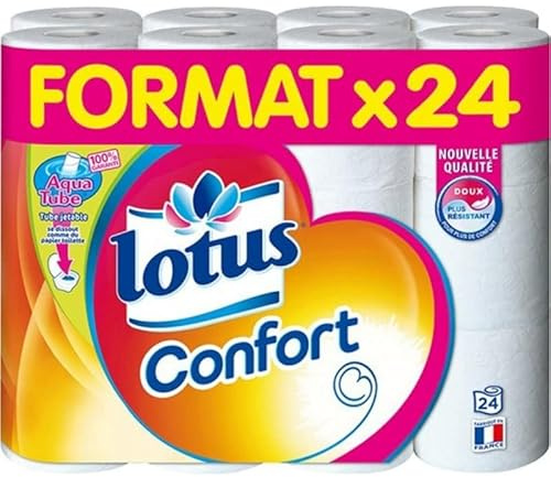 Lotus Confort Papier Toilette Aquatube Blanc 24 Rouleaux (lot de 4 soit 96 rouleaux)