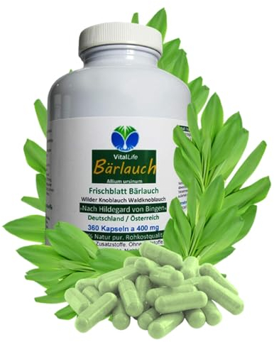 BÄRLAUCH 360 Kapseln - WILDER Frischblatt Bärlauch [JUNGBRUNNEN] nach nach Hildegard von Bingen - OHNE ZUSATZSTOFFE - OHNE FÜLLSTOFFE - NATUR PUR. 26805-360