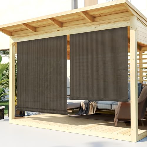 TANG Exterior Roller Shade 4'Wx6'H Outdoor Patio Shades Roll Up Blinds Sunshades for Deck Porch Pergola Balcony Backyard, Brown