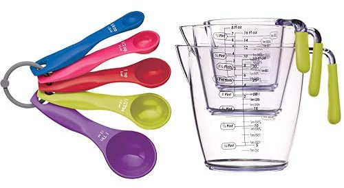 KitchenCraft Colourworks 5 Piece Measuring Spoon Set + 3 Piece Measuring Jug Set - Green