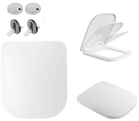 UTHERSTUFF Asiento de inodoro cuadrado fácil de limpiar con cierre suave, liberación rápida, fijación superior en color blanco