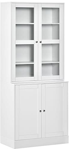 HOMCOM Vitrina Armario de Libros con 4 Puertas y Estantes Ajustables Estilo Moderno Armario de Cocina para Salón Cocina Oficina Dormitorio 76x40x178,5 cm Blanco