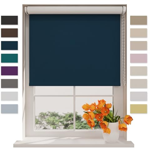 DTCH® Verdunkelungsrollo 240 x 190 cm Blau, Größen von 40 bis 240 Breite, Ohne Bohren möglich, Rollo Wandmontage, Rollo 240 cm Breit, Fenster Rollos für Innen