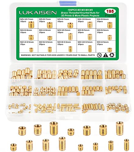 195Stk Gewindeeinsatz, M2 M2.5 M3 M4 M5 M6 Gewindeeinsätze Einpressmutter Messing Gewindebuchsen Innengewinde Rändelmuttern mit für Kunststoffteiledurch Wärme oder Ultraschall in 3D-Drucker Teile