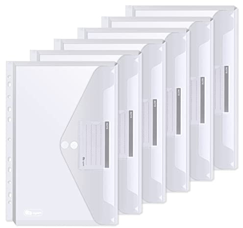 24 Pochette Plastique A4 Extensible,Pochette Porte-Documents avec Rabat | Pochette Transparente Perforée avec 2 Fermeture à Scratch,Pochettes Classeur a4 avec Étiquette pour l'École/Bureau