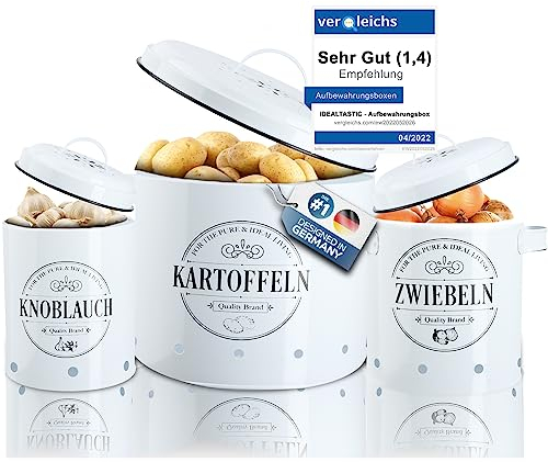 IDEALTASTIC® Premium Kartoffel Aufbewahrungsbox [3 Stück] I Vielseitiges Kartoffeltopf Set mit 360° Belüftungssystem für mehr Frische