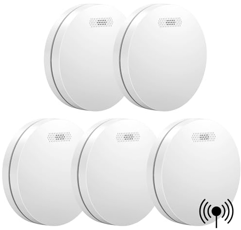 Aroha Link Rauchmelder Vernetzt - 10 Jahre Batterie - Rauchwarnmelder - Feuermelder Vernetzbar, Brandmelder, Rauch Brandschutz Brandmeldeanlage - 5 Set