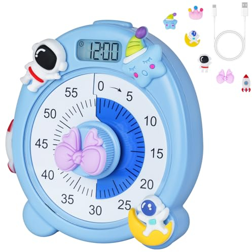 Ainiv Visueller Timer, 60 Minuten Countdown Timer für Kinder Lehrer, Eieruhren, Wiederaufladbarer Leiser Magnetischer Küchentimer mit Nachtlicht für Unterrichten Kochen Meeting Klassenzimmer (Blau)