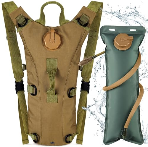 Neloheac Mochila Hidratación con Bolsa de Agua 3L Tactica, Chaleco Hidratacion Trail Running Ligero, Packs Hidratación para Ciclismo Senderismo MTB Bicicleta, Caqui