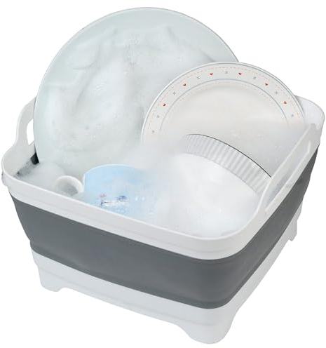 Collapsible Bowl 8L Collapsible Washing Up Bowl Sink Tidy with Draining Plug Hole & Carry Handles Foldable Pop Up Washing Bowl Kitchen Portable Camping Basin Folding Cleaning Tub Indoor Outdoor