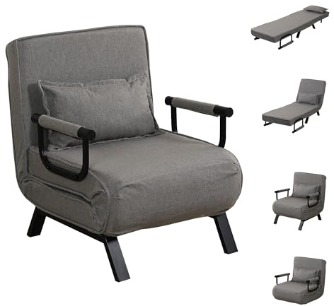 WestWood 4-in-1 Multi-Functional Convertible Sofa Bed Recliner Chair Sleeper Floor Chair Lounger Versatile Folding Guest Bed 6-Position Removable Pillow Adjustable Small Spaces (Grey)