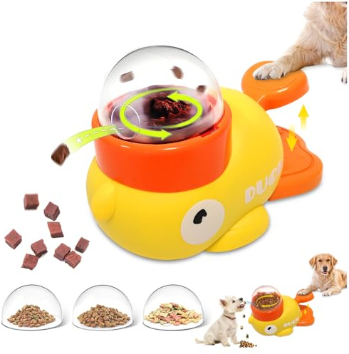 Interactive Dog Toys Cat Treat Dispenser Duck-Shaped With 3 Dispensing Hole Sizes, Slow Feeder Bowl for Dogs/Cats to IQ Training and Brain Stimulation Stress Relief Dog Enrichment Toy