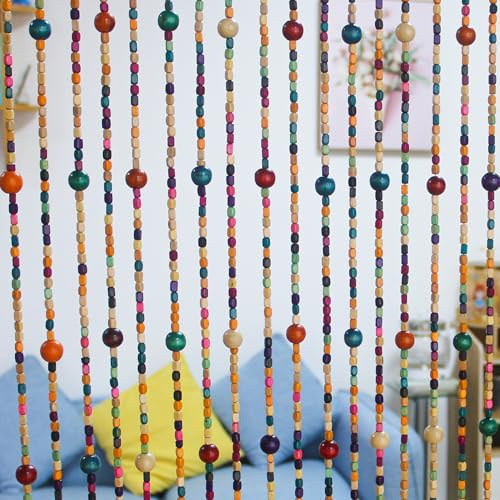38 Stränge bunter Boho-Hippie-Türperlenvorhang, hängende Holzperlenvorhang für Türen, 91,4 x 200,1 cm (Regenbogen 2)