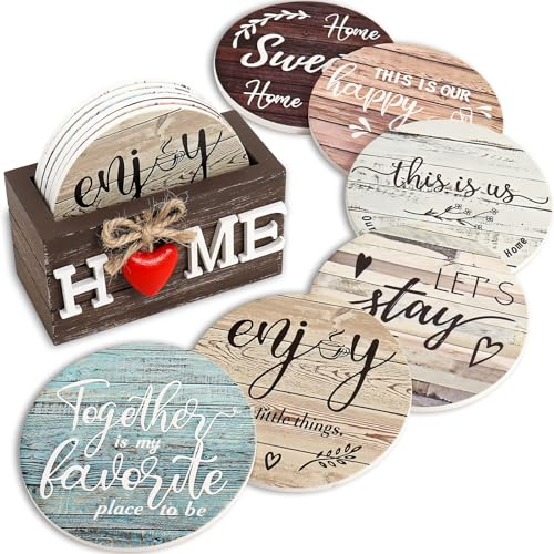 Untersetzer Holz 6er Set,Herzförmige Untersetzer mit Halter,Tasse Coaster