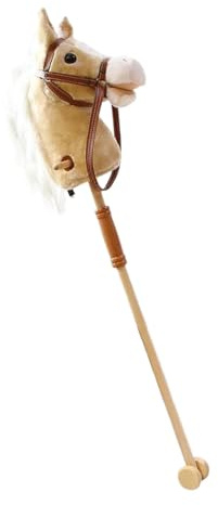 FashionCha Hobby Horse Bâton Peluche Cheval Roues Poignée Bois Sons Réalistes Confection Artisanale Expérience Sonore Adapté Aux Enfants Loisirs Anniversaire Déc, Jaune avec Rouleau