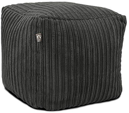 rucomfy Beanbags Corduroy Cube Footstool Bean Bag. Home Decor Accessories for Living Room, Lounge and Bedroom. Modern Furniture Square Pouffe. Machine Washable. 38 x 38 x 38cm (Slate Grey)