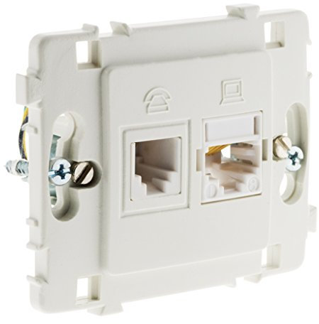 Zenitech - Toma RJ11 + RJ45 Clarys - Instalación Empotrable, Ergonómica, Enganche Fácil - Fijaciones con Garras/Tornillos, Colocación Antes de Pintar - Normas NF - Instalación Simplificada - Blanco