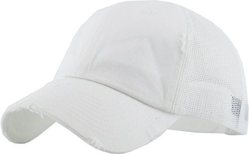KBETHOS KBE-VM WHT Washed Cotton Baseball Cap, White Mesh