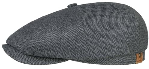 Stetson Hatteras Silk Peaked Cap Balloon Flat Cap UV 40+ Herringbone Men Women Summer Winter Black-Grey