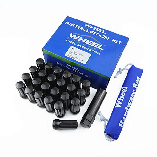 WHEEL CONNECT Spline Lug Nuts, 12x1.5, Set of 24 with 1 Key and 1 Storage Bag, Black Finish