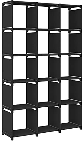 vidaXL Würfel Regal 15 Fächer Bücherregal Standregal Würfelregal Wandregal Lagerregal Aufbewahrung Raumteiler Schwarz 103x30x175,5cm Stoff