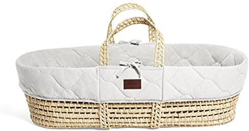 The Little Green Sheep Moseskorb Baby – Natürlich gesteppter Moses Korb Babybett mit Matratze, Baby Erstausstattung Neugeborene Kinderbett, Inklusive 28x74cm Natürlicher Matratze, Taube