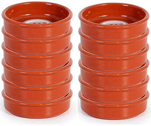 Acan Tradineur - Pack de 12 Cazuelas Redondas de Barro - Aptas para vitro y Horno - Ideales para guisos y asados caseros –Ø 14 cm