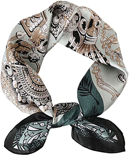 MAIRY Silk Square Scarf Green Silk Scarf Women Square Headscarf Hijab Ladies Fashion Neckerchief Headwear Scarfs Multifunctional Cashew Bandanas 09103