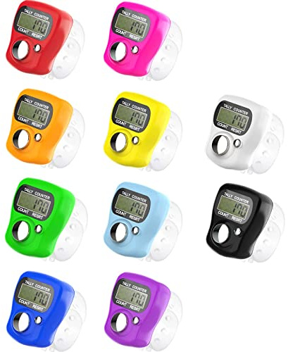 KTRIO Pack of 10 Colors Electronic Finger Counter, Mini LCD Digital Display Tally Counter 5-Digit Number Count Clicker, Counters Clickers for Knitting, Crochet, Coaching, Lap, Golf, Toddler & Fidget