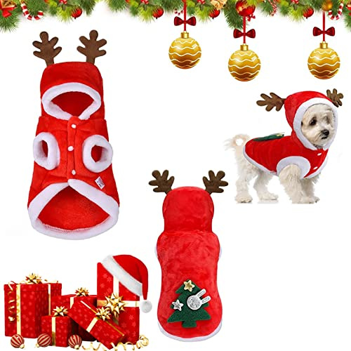 Vestiti di Natale con cappuccio per cani e gatti, Gatti Cani Mantello di Natale,per Animali Domestici, Natale Cane Cosplay Outfit Simpatico Babbo Natale Cucciolo Kitty Vestiti da Festa Gatto (M)