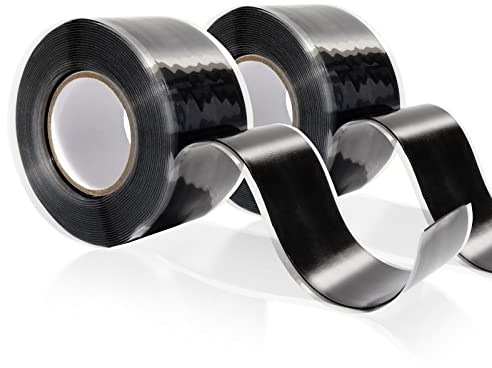 MEBMIK 2 Rolls 1IN X 10FT Grip Tape,Silicone Tape for Handles,Self Fusing Silicone Grip Wrap for Fishing Pole,Racket,Pull Up Bar,No Adhesive,Black