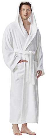 Arus Herren Bademantel mit Kapuze, knöchellang, XXL-3XL Lang, Weiß