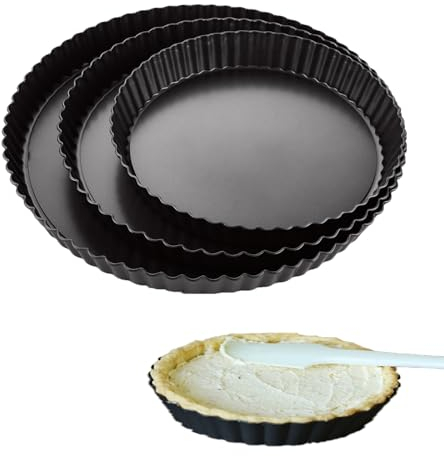 AKOLAFE 3 Stück Quicheform mit 3 Größen Tarteform mit Hebeboden Ø 20 cm 24 cm und 28 cm Antihaftbeschichtete Tortenboden Backform Rund Obstkuchenform Karbonstahl für Quiche, Tarte, Pie