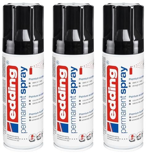 EDDING Lot de 3 Sprays 200ml Peinture Acrylique Permanent 5200 Noir Foncé Brillant