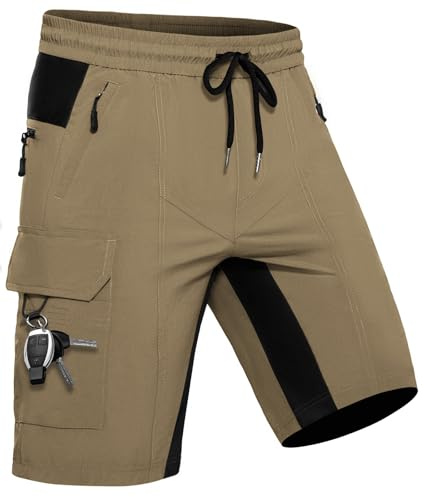 Pantaloncini Uomo Bermuda con 5 Tasche, Pantaloncino Ciclismo MTB Sportivo da Esterno Rapido Asciugamento, Biciclette Shorts Funzionale Stretch per Lavoro Escursionismo e Trekking (Kaki,3XL)
