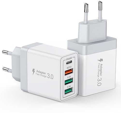 40W USB C Ladegerät, Schnellladegerät 2er-Pack 4 Port Adapter USB C Ladestecker für iPhone 16 15 Pro Max/11/12/13/14, XS/XR/X, Samsung, Google, Tablet, Android, Handy Ladegerät