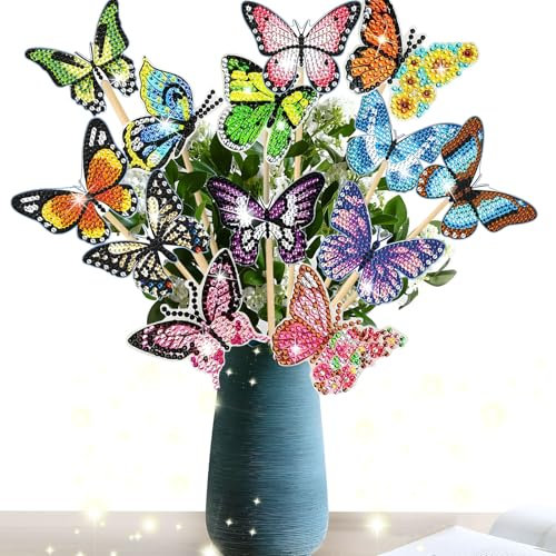 Nuangoo Diamond Painting Schmetterling 12Stück - Frühling Deko DIY Basteln Ornaments Zubehör für Kinder - Ideal für Gärten und Innenräume