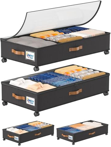 ZHITTHOME 2Pack Under Bed Storage with Wheels, 58L XXL Under Bed Shoe Storage Containers, Clothes Organizer & Bedroom Furniture Organizers,Foldable Home Storage Bins for Bedroom Organization - Classic