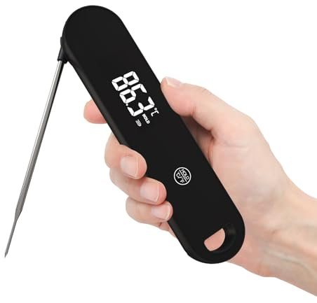 Meat Thermometer Digital - 0.5s Instant Read, Food Thermometer ±0.3℃ Accurate, IP67 Waterproof & Magnetic, Foldable Probe, Bright LED Display for BBQ, Grill, Oven, Kitchen (Black)