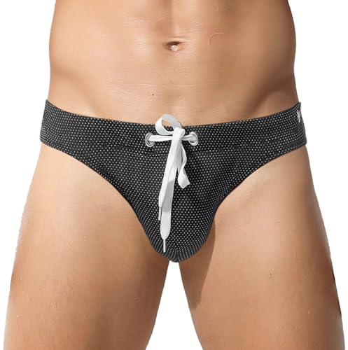 SEAUR Slip da bagno da uomo, sexy, a vita bassa, traspirante, ad asciugatura rapida, per sport acquatici, taglia S-XL, Nero , L