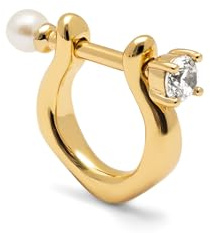 SINGULARU - Pendiente Suelto Perla y Spark. Latón con Baño en Oro de 18 Kt y Perla Cultivada. Joyas Para Mujer.