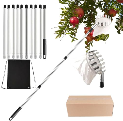 Recogedor de Frutas Telescopico, Recolector de Frutas Ligero con Bolsa, Cesta Recogedora de Manzanas, Recogefrutas, para Manzanas, Naranjas, cítricos