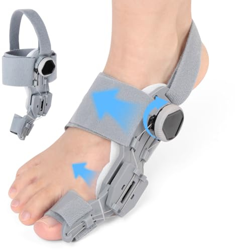 Fefod Hallux Valgus Korrektur Fixierplatte, Einstellbarer Knopf Hallux Valgus Ballen Zehen Korrektor, Dick Silikon Befestigungswinkeln Hallux Valgus Schiene für Zehen Tag und Nacht Unisex Grau