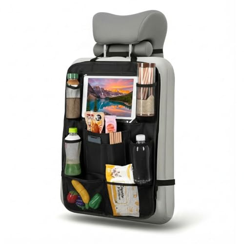 Organizador Asiento Coche Niños con Soporte para Tablet 10, Protector Asiento Coche Trasero de Oxford 600D Impermeabile, Organizador Coche Niños con 10 Bolsillos de Almacenamiento(1 Pieza)