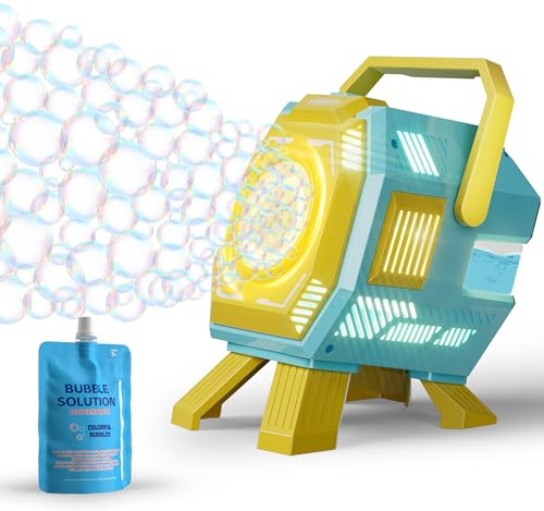 Seifenblasenmaschine mit LED-Licht für Kinder, inklusive Seifenblasenflüssigkeit, 320ml Behälter, 5cm Großseifenblasen, Sommer Outdoor-Spielzeug, ideal für Gartenparty und Hochzeitsfeier