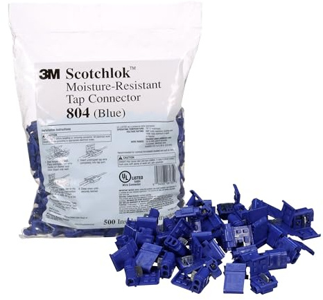 3M Scotchlok Self-Stripping Moisture Resistant Electrical IDC (Insulation Displacement Connector) 804-BULK, Blue, 18-16 AWG (solid/stranded), 14 AWG (stranded), Pack of 500